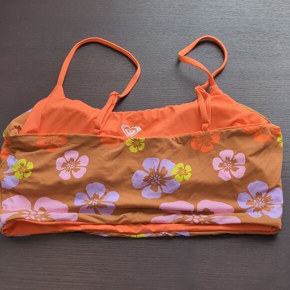 Roxy x Kate Bosworth scoop neck reversible floral tan orange bikini top M nwot - Picture 4 of 8
